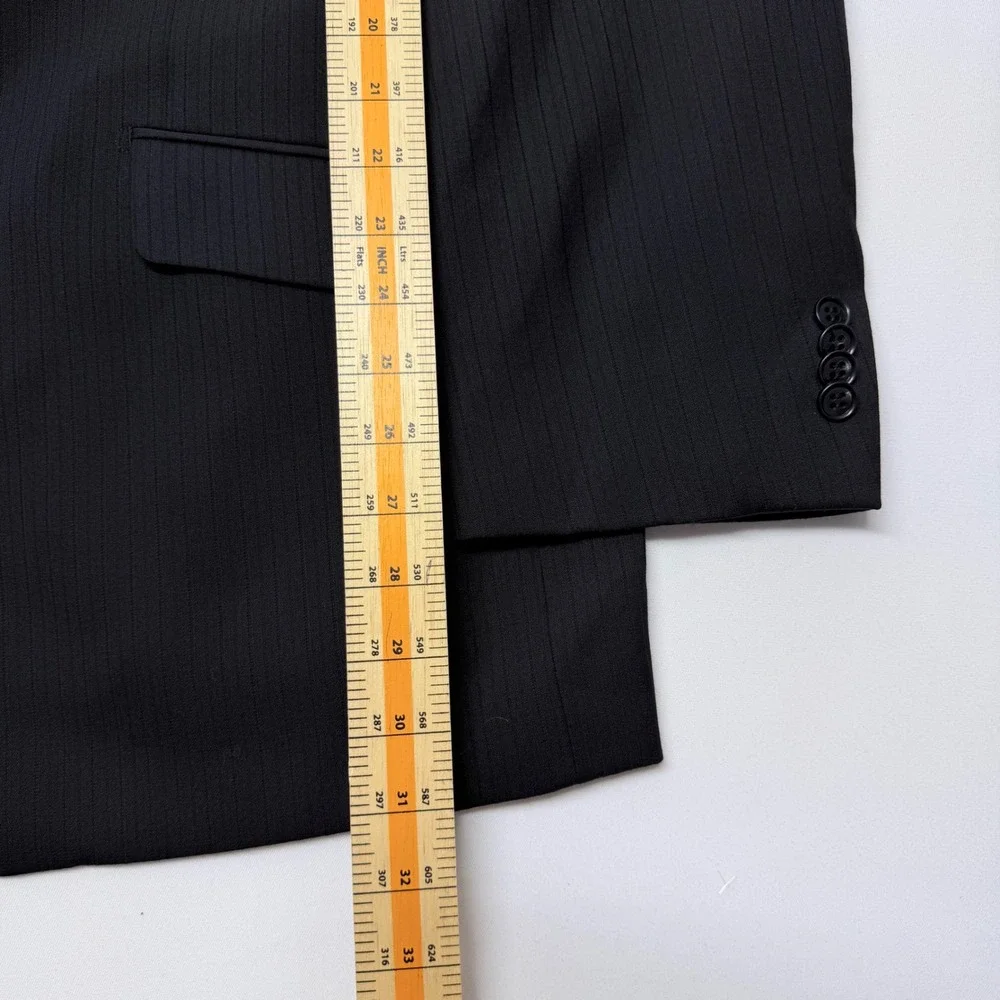 Haines & Bonner London Mens 48R Wool Blazer Black Pinstrip Purple Paisley Lining